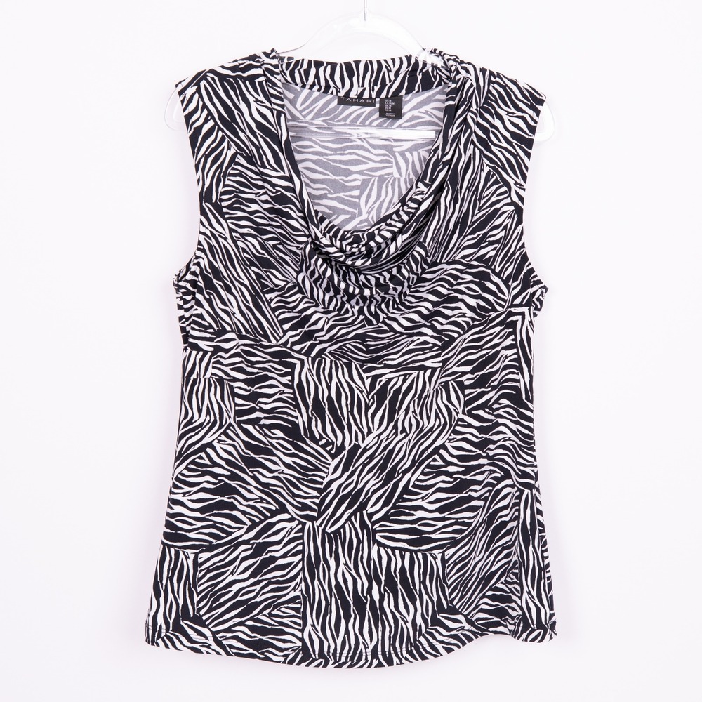 Tahari Zebra Print Sleeveless Cowl Neck Blouse Top - Size M